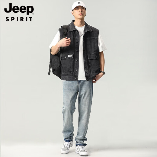 
JEEP SPIRIT 2025 Autumn New Retro Workwear Denim Vest Men's Spring and Autumn Black Sleeveless Vest Men's Vest Jacket 9215 Blue 4XL