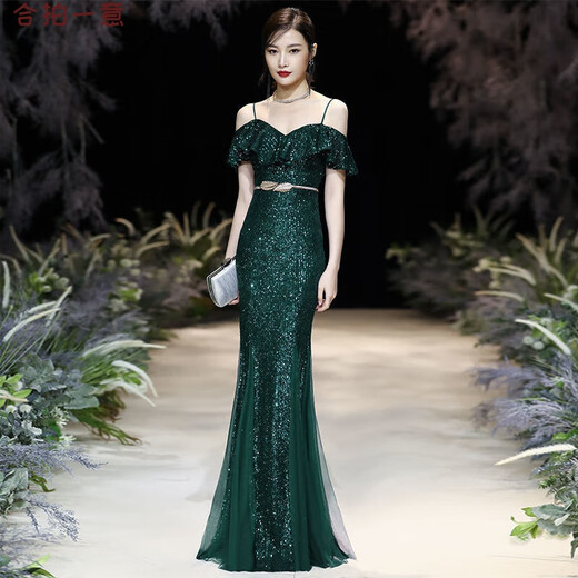Seidenschlinge Abendkleid für Frauen New Style Banketttemperament Fisch Schwanz lang