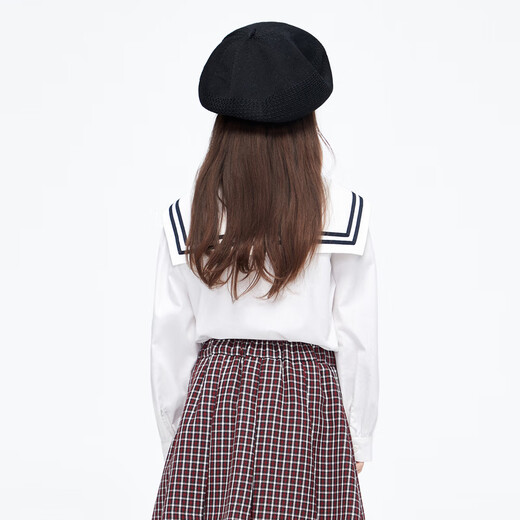 Little MO&Co. Children's Clothing Spring Clothes Girls Pure Cotton Navy Long Sleeve Shirt Children's Shirt Girls Tops White 120 120/56