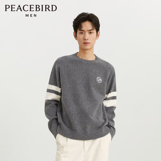 PEACEBIRD Men's Sweater Casual Autumn and Winter Striped Texture Men's Sweater Fashion Lazy Style Gray (Loose) 3 L
