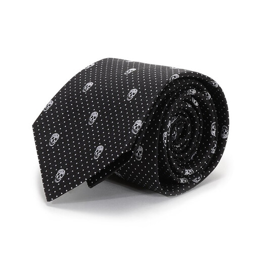 亚历山大.麦昆（ALEXANDER MCQUEEN）男士骷髅印花真丝领带 165724 4Q053 1077 黑色