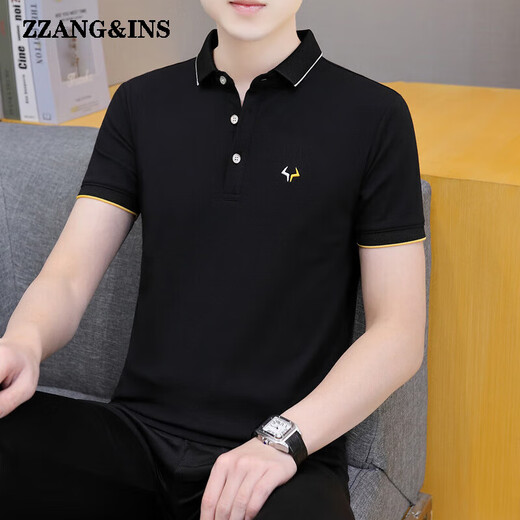 zzang&ins轻奢高端品牌短袖POLO衫男士夏季新款翻领休闲商务宽松 t恤衣服潮 681烟灰 XL （建议130-140斤）