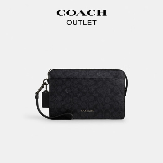 COACH Exclusive Direct Drop Outlet Men's Bag Classic Logo Presbyopia Zipper Long Clutch Wallet QB/Charcoal Black/Black