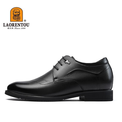 老人头（LAORENTOU）皮鞋男士头层牛皮鞋商务休闲正装鞋小码隐形内增高鞋 130362 黑40
