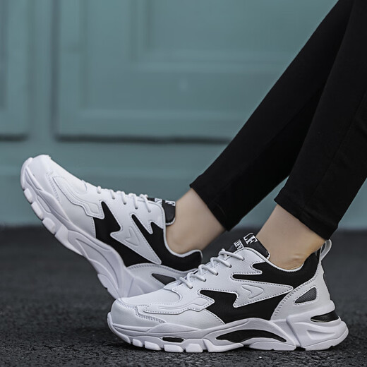 Pata Vuitton Frühlings- und Herbst Atmungsaktives Mesh Sport und lässige Daddy -Schuhe für Männer und Frauen Studenten im Freien im Freien trendige Schuhe 46 Großgröße Herrenschuhe weiß und schwarz 9928 [Lederstil] 40