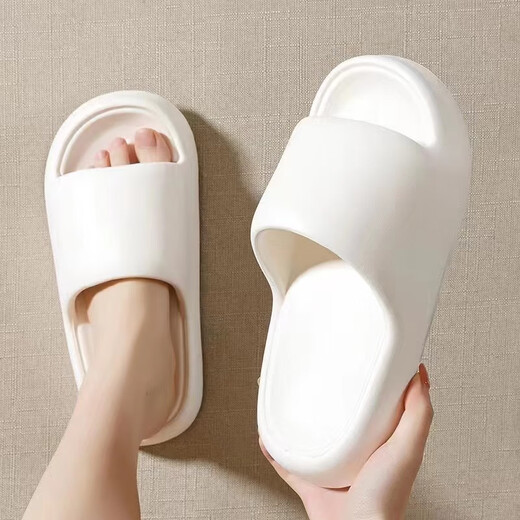 KKV sandals for men and women in bathroom, anti-slip and anti-odor, home bathing couple shoes, size 37-38 beige