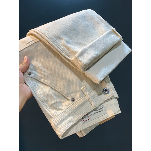 Qianji (Qianji) White Pure Cotton Jeans Herren Frühling und Herbst Trendy Marke Lose gerade Hosen Baumwollwäsche High-End-Casual Work Hosen Weiß [XY681] 32 Geeignet für 142-150jin [Jin gleich 0,5 kg]