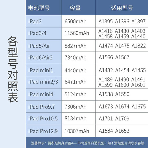Flash Step iPad Battery Mini1 2 3 4 5 Batterie de tablette 6air Tablet Pro9.710.5 Batterie Swap Carte de grande capacité iPad2 Battery-A1395 / A1396 / A1397