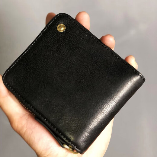 ManniQSON brand men's small wallet genuine leather short wallet horizontal zipper retro wallet multi-function coin wallet black