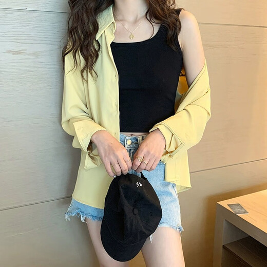 Qbily 吊带背心 【两件装】背心女内搭短款吊带上衣无袖外穿背心 吊带背心短款【黑+白】两件装L码