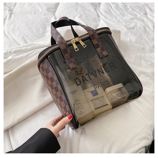 Sac à main de voyage Yunya pour les femmes avec un sac de maquillage de maquillage étanche léger lavage et sac de rangement Sac de natation de grande taille Plaid marron