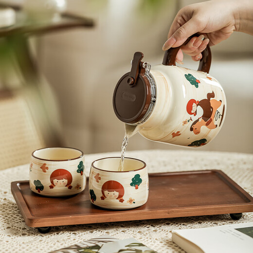 Manguangguang tea set complete set of high-end gift home teapot and cup set high-value tea set gift box housewarming birthday gift fairy tale girl-1 pot 4 cups + tray gift box