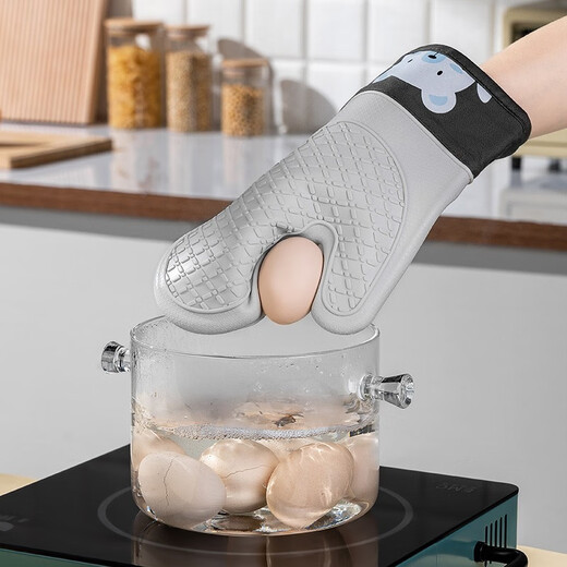 CCKO anti-scald gloves thickened double-layer heat-resistant high-temperature kitchen oven microwave oven baking special cotton silicone gloves anti-scald silicone gloves a pair