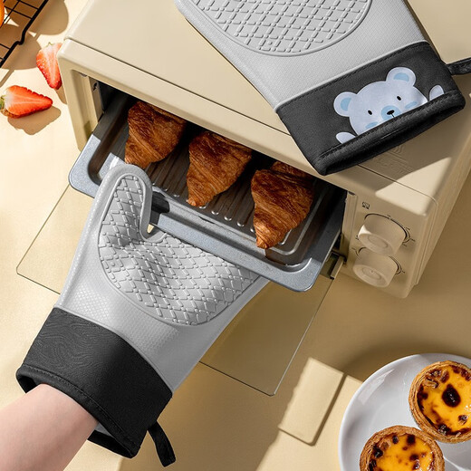 CCKO anti-scald gloves thickened double-layer heat-resistant high-temperature kitchen oven microwave oven baking special cotton silicone gloves anti-scald silicone gloves a pair