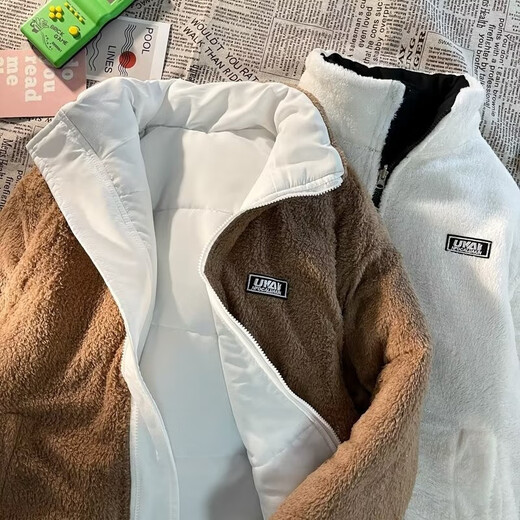 斯比来 棉服男2024冬季新款加厚羊羔绒外套美式休闲宽松时尚情侣棉衣 1706白色 XL（120-140斤）