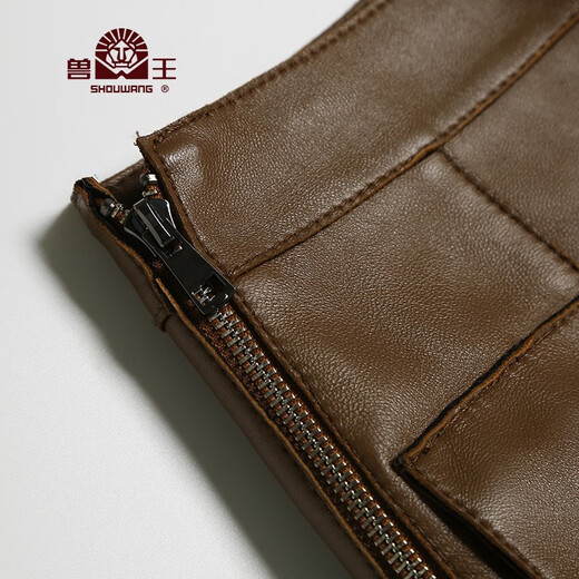 Beast King genuine leather skirt for women's sheepskin short skirt autumn and winter genuine leather skirt hip skirt sexy fashionable Haining leather skirt skirt coffee 38