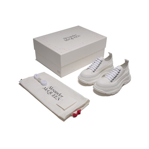 Alexander McQueen Alexander McQueen Women's TreadSlick Series Lace-up Thick-Soled Casual Shoes New Year's Gift White 697072 W4MV2 9000 36