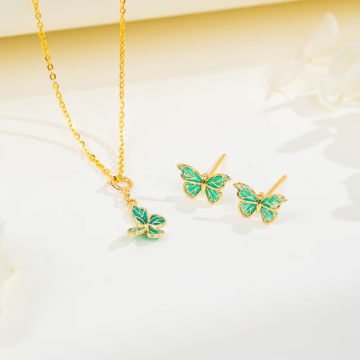 Zokai yellow 18K gold pendant butterfly necklace enamel necklace Chinese style birthday gift D11277