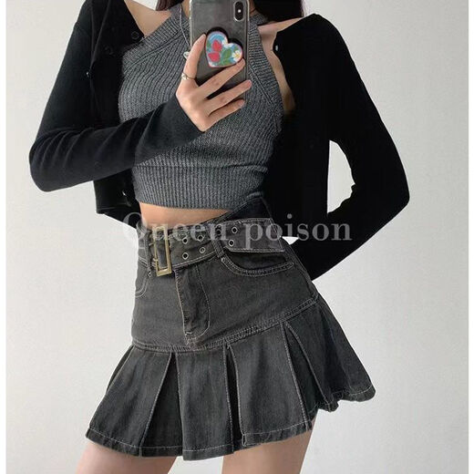 Langwei Feray Retro American Heißes Mädchen riss den Hüftrock für Frauen Frühling und Sommer neuer High-T-A-Line-Halbkörper-Kurzrock 16851 Retro Blue [keine Auskleidung] M (95-105jin [Jin gleich 0,5 kg])