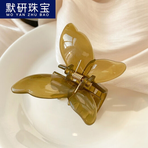【默研】网红超仙蝴蝶发夹女后脑勺发抓夹水晶鲨鱼夹子2022年新款发卡发饰520情人节礼物 9711A透明淡粉色