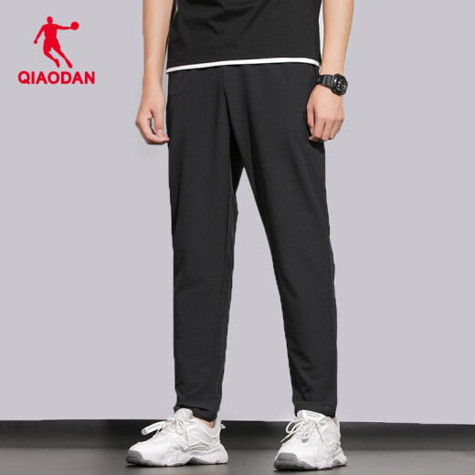 乔丹（QIAODAN）运动裤男夏季薄款冰丝梭织速干透气休闲宽松男士长裤子 黑色（拉链口袋） 3XL