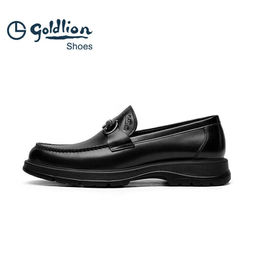 Goldlion Men's Loafers Leather Shoes Comfortable Slip-On Business Casual Shoes G550310452AAB-Black-40 Size