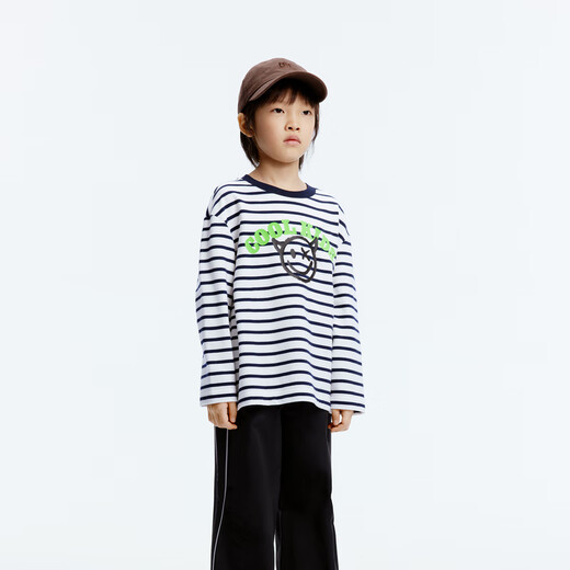 Little MO&Co. Children's clothing autumn new style pure cotton striped graffiti long-sleeved T-shirt for boys and girls KBD3TEE019 blue and white stripes 120 120/60