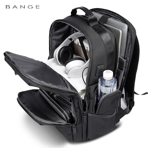 Bange men's backpack, boys, high school students and college students' school bags, trendy men's business trip backpack, large capacity 15.6-inch laptop bag BG-2601 black