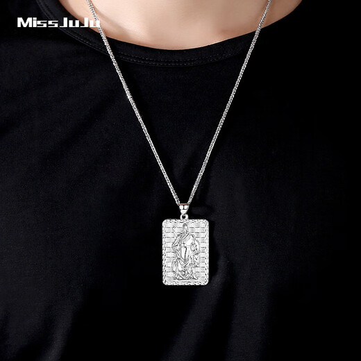 Miss JuJu pt950 platinum pendant platinum necklace pendant boutique 3D relief Guan Gong men's large tag pendant customized 16-18g + delivery black leather rope