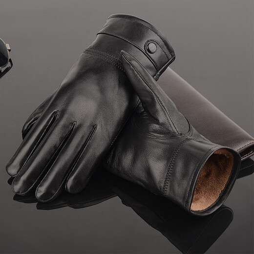 Ruilixin genuine leather gloves men's winter cold-proof and warm sheepskin gloves velvet thickened men's thin cycling leather gloves velvet thick lining one size