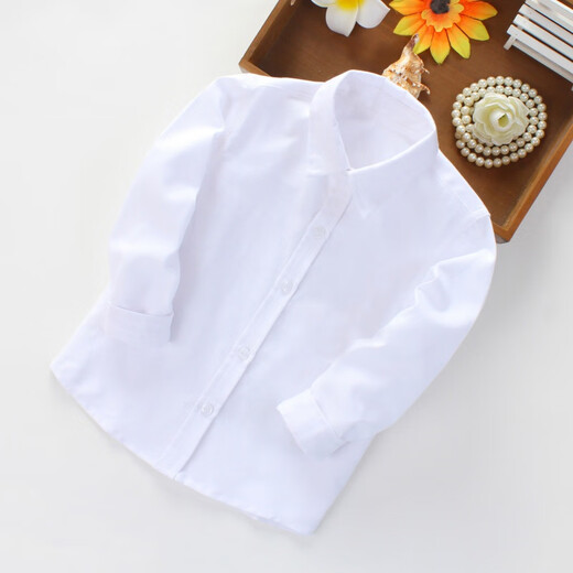 Feng Lingniao white shirt children's pure cotton school uniform performance clothing long-sleeved middle and large children's white shirt male students pure cotton = white-long sleeve 160
