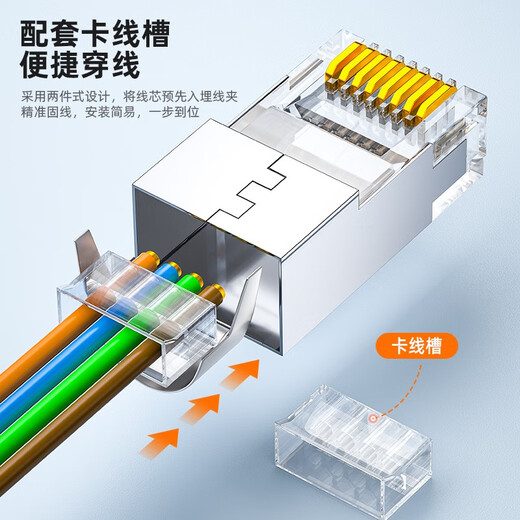 
Shanze (SAMZHE) Super six categories seven categories eight crystal heads two-piece 7 category 8 copper shell CAT7 RJ45 shielded 10 Gigabit 6A network crystal head with dovetail clip Category 7 [Shielded 50U] 5 pieces/bag WL-1050