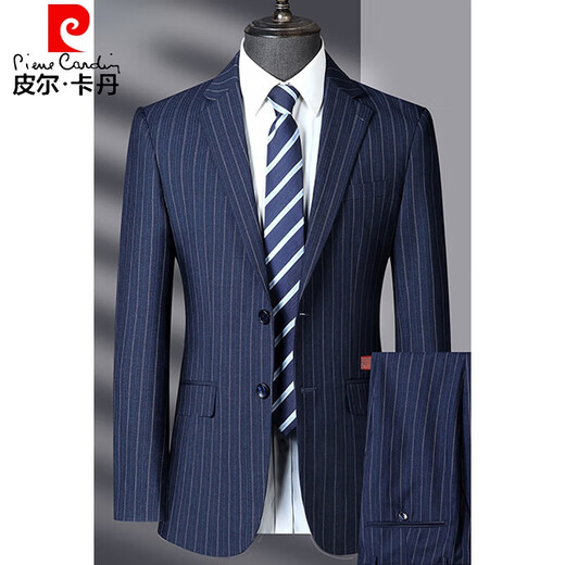 Pierre Cardin light luxury high-end striped suit suit men's brand-name high-end two-piece suit middle-aged men's high-end business dress TX9801 Gray 170 yards It is recommended that 100 Jin Jin equals 0.5 kg -120 Jin Jin equals 0.5 kg