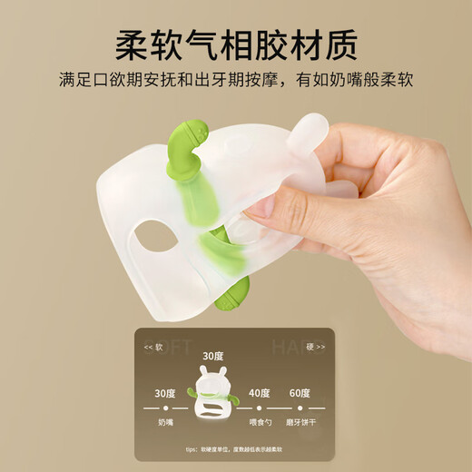 YEEHOO teether for infants in oral period 3-6 months, silicone toy for teething, baby soothing teether, anti-eating hand artifact chewing gum, small mushroom teether, space rabbit green, 1 pack