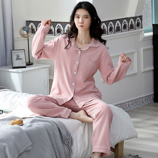 莫代尔长袖睡衣女春秋季棉款大码宽松年新款休闲家居服纯色套装 12808 M (80-100斤)