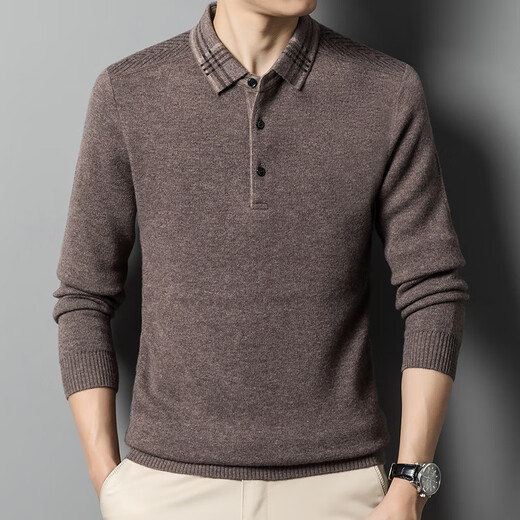 Classic Car (LAOYECHE) Merino pure wool men's lapel long-sleeved T-shirt thickened wool sweater autumn and winter versatile warm sweater sweater AN-98657 wine red 3XL recommended 175-190Jin Jin equals 0.5 kg