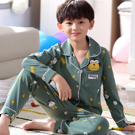 Ran Yilan Fat Boy Pajamas Medium-Grand Children's Years Eve Trousers Autumn and Winter Cotton Long Sleeve Cartoon Boy Set 11165# Yellow Dog One Size 10 Size 100CM Height