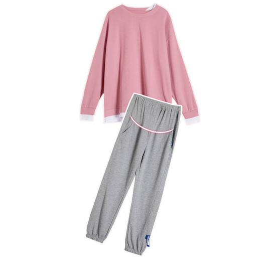 
Jingqi maternity suit spring and autumn sweatshirt suit long-sleeved top belly-support casual maternity pants two-piece set large size popular maternity suit pink suit [maternity sweatshirt + maternity pants] XL