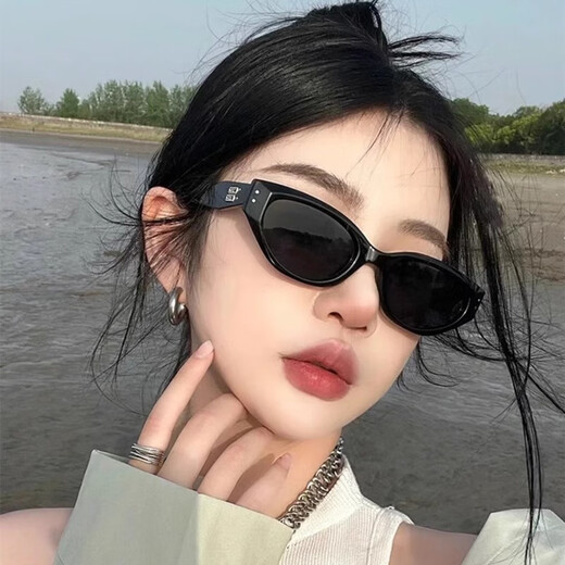 村田稻夫猫眼墨镜 太阳镜 复古猫眼墨镜女高级感新款GM太阳镜 黑框灰片