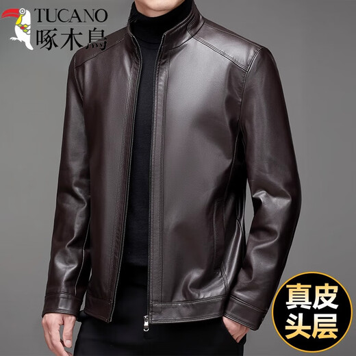 啄木鸟（TUCANO）秋冬季海宁真皮皮衣男士立领皮衣外套加肥加大码绵羊皮皮夹克男装 黑色：春秋款 180