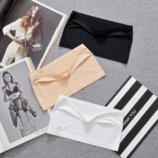 Qingbilin 3-piece strapless tube top anti-exposure bottoming bra with one-piece breast-wrap and back-beautiful bra, ice silk tube top, white+skin+black, one size fits all (75-120Jin Jin is equal to 0.5kg)