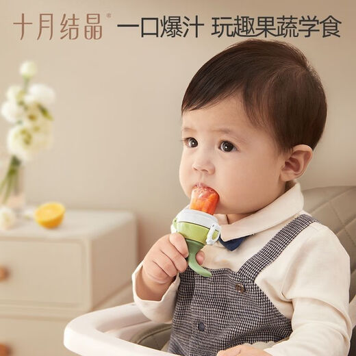 October Crystal October Crystal Baby Food Bite Baby Fruit and Vegetable Teether for Babies Eats Fruit and Vegetable Food Artifact Fruit and Vegetable Teether Pushable Norwegian Green - Comes with Three Bite Bags