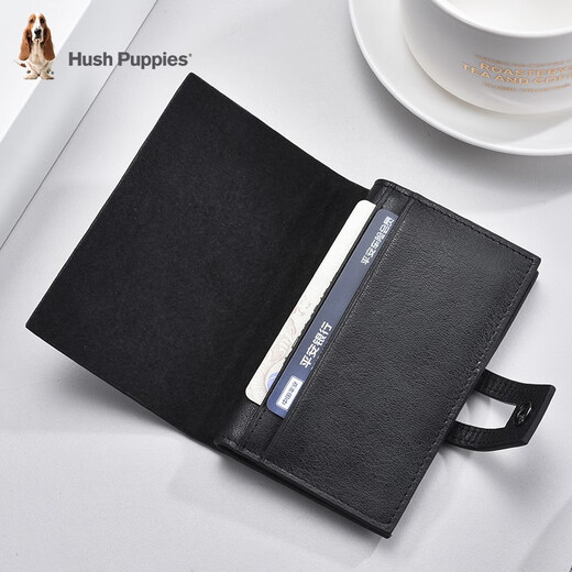 Hush Puppies key bag men's key bag key chain multi-functional top layer cowhide large capacity storage bag card bag two-in-one black