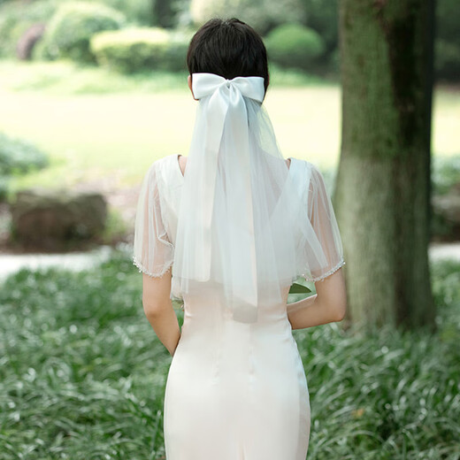 Crystal Bridal Veil Proposal and Certificate Marriage Registration Wedding Dress Headdress Bow Double-layer Mesh Wedding Photo Props
