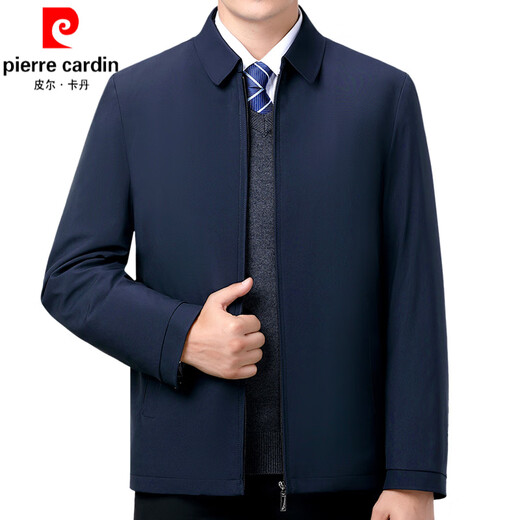 Pierre Cardin jacket men's velvet thickened autumn and winter cotton coat middle-aged and elderly leading cadres administrative dad winter top 5103 dark blue zipper lapel velvet 175/L size recommended 130-145Jin Jin equals 0.5 kg