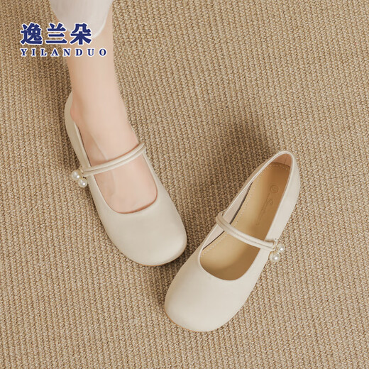 Yilando Flat-Soled Mary Jane Single-Schuhe für Frauen 2025 Frühlings- und Herbst-neue Doudou-Schuhe weicher Einzelabend Breeze Vielseitige kleine Lederschuhe mit hoher Qualität, Version 36 (230 mm) Standardgröße Fett Füße und breite Füße