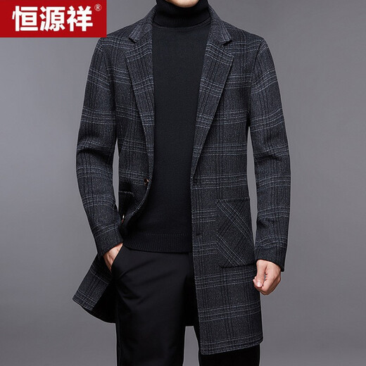 Hengyuanxiang doppelseitige Wollmantel Herbst und Winter mittleren Männergeschäfts Casual Mid Legth Wollmantel Plaid Wollmantel 21A16 180/96a