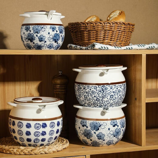 Mengting (MENGTING) high temperature resistant double-eared ceramic lard jar household meat oil jar seasoning oil with lid 1400ml