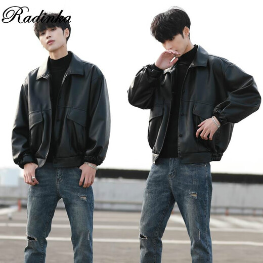 Radinka2026 new autumn and winter trendy loose imitation leather jacket men's motorcycle jacket bomber jacket design street jacket YFF 002 spring and autumn XL