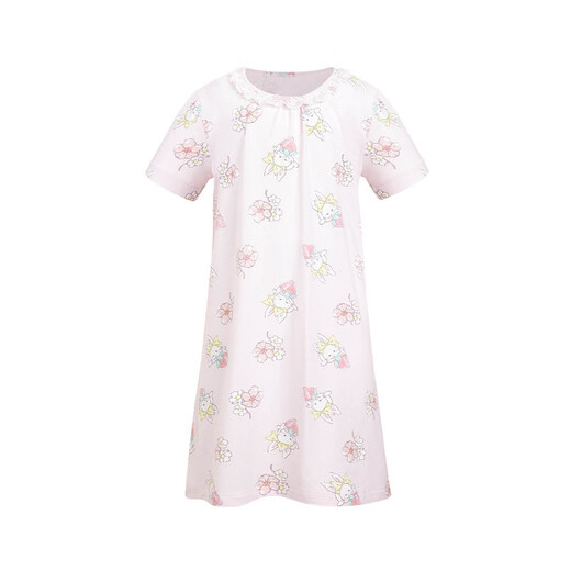 Aimer kids爱慕儿童睡衣女童奶皮小兔摘草莓女孩短袖睡裙AK144B692 粉红粉底小兔满印 90